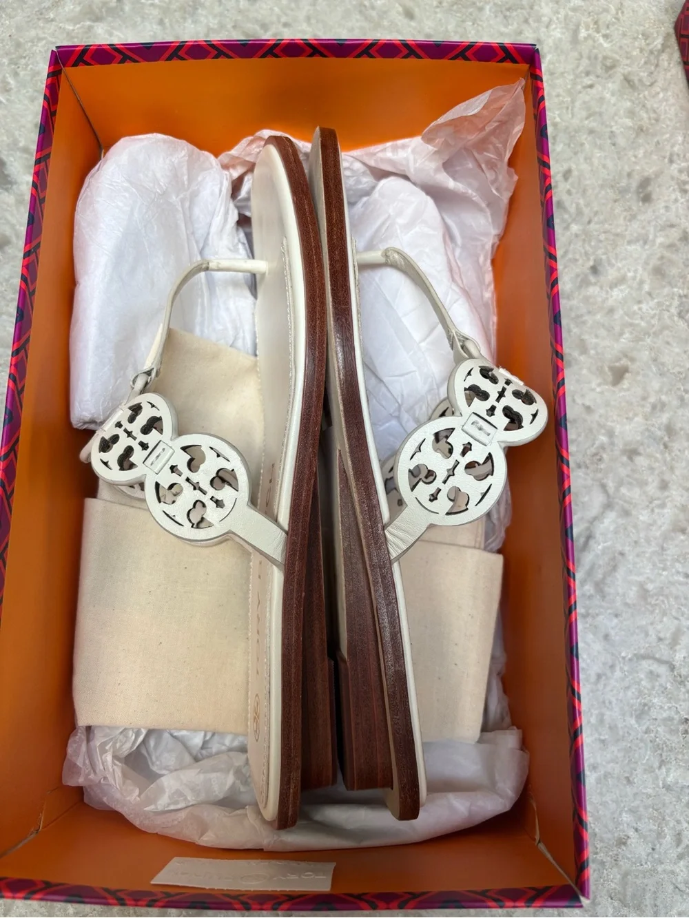 Tory Burch White Leather Miller Cutout Thong Sandals